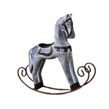 Imagem de Wswqop Estátua de Cavalo de Balanço de Madeira, Escultura de Animal, Enfeite de Mesa para Mesa de Cabeceira, Armário, Estante, Cinza