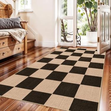 Imagem de Tapete quadriculado de juta 7,5 x 12,7 cm, sem galpão: lavável à máquina tapetes antiderrapantes para entrada, varanda e cozinha - Tapete de porta neutro sem queda - Tapete para quarto e sala de estar