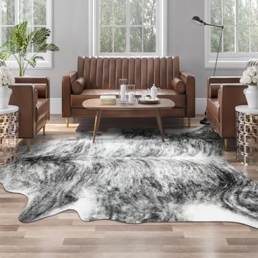 Imagem de AROGAN Tapete de couro sintético de pele sintética de 2,5 m x 3 m, tapete de pele de vaca premium, tapetes resistentes com estampa de vaca para decoração de parede, tapete ocidental para quarto, sala