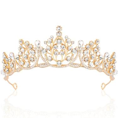 Imagem de SuPoo Coroas douradas para mulheres, coroa de princesa, casamento, rainha, aniversário, tiaras, tiara de noiva, acessórios de cabelo com strass, decoração de princesa, para festa, formatura, dia das