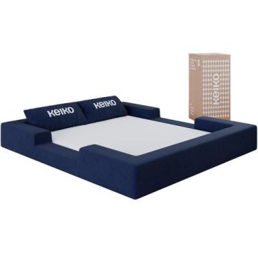 Imagem de Cama Montessoriana Casal Ninho 100% Espuma Boucle Azul Marinho Keiko -