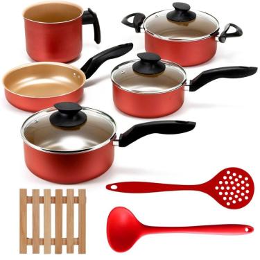 Imagem de Jogo Panelas 05 Pçs + 05 Descansos + Concha + Escumandeira