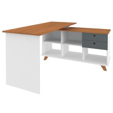 Imagem de Mesa Escrivaninha Em L 2 Gavetas E Nichos Golden A06 Freijó-grafito-branco - Mpozenato