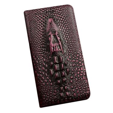 Imagem de POYUFRG Capa de couro genuíno para Honor Magic 8 Pro/Magic 8, capa carteira com padrão de cabeça de crocodilo 3D retrô com compartimentos para cartões, roxo, 8
