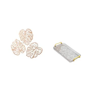 Imagem de Fenteer Bandeja de Mesa de Centro E Prato de Sobremesa Criativos em Madeira com Folhas de Palmeira, com Alça, para Decoração Tropical de Quarto, Banheiro, Sal