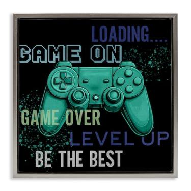 Imagem de Stupell Industries Game On Level Up Controller Black Framed Floater Canvas Wall Art, design por Kim Allen, 63 x 63 cm