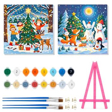 Imagem de Vodolo Pacote com 4 tintas de Natal por números, boneco de neve com moldura, kit de pintura de Natal DIY fácil