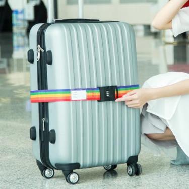 Imagem de Etiqueta de fita arco-íris e trava de combinação segura alça de bagagem ajustável para travar viagens, trava de bagagem