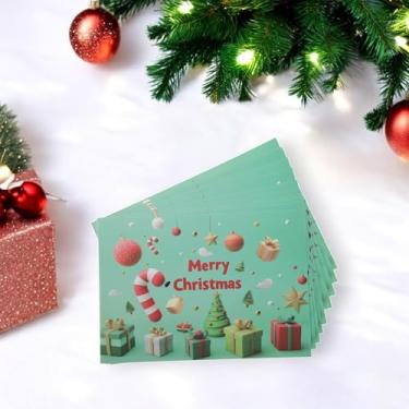 Imagem de 10 peças de cartão de felicitações de Natal, floco de neve, estrelado, caixa de presente de papel, azul-petróleo, 11 x 8,1 cm