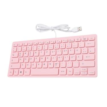 Imagem de Gugxiom Teclado de computador com fio, teclado plano USB compacto silencioso de 78 teclas, layout alemão ou inglês, para PC, laptop, rosa (layout QWERTZ alemão)