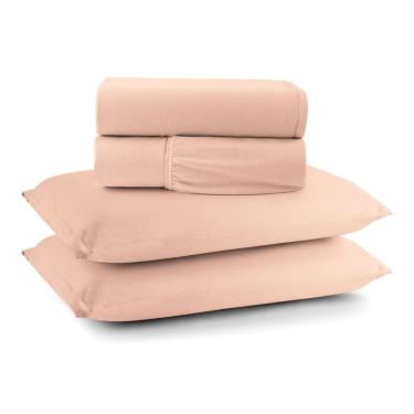 Imagem de Jogo De Cama Lençol Sereno Casal Em Malha Algodão 4 Peças Salmão 100% Algodão