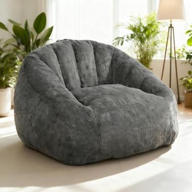 Imagem de GOHOROS Puff Cadeiras para adultos e crianças, pufe gigante com espuma viscoelástica | Armazenamento | Antiderrapante, pele sintética, pufe em forma de concha, poltrona confortável para sala de estar,