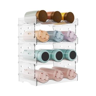 Imagem de Deposhion Suporte empilhável para armazenamento de garrafa de água, organizador de 4 camadas para copos Stanley de 946 ml, armário, despensa e armazenamento de cozinha, comporta 12, plástico