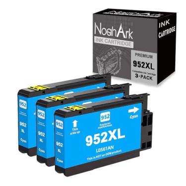 Imagem de NoahArk 3 pacotes de cartuchos de tinta compatíveis com 952XL para 952 952XL uso de alta capacidade para Officejet Pro 7740 8210 8710 8720 8740 8715 7720 8725 8730 8735 8745 impressora (3 ciano)