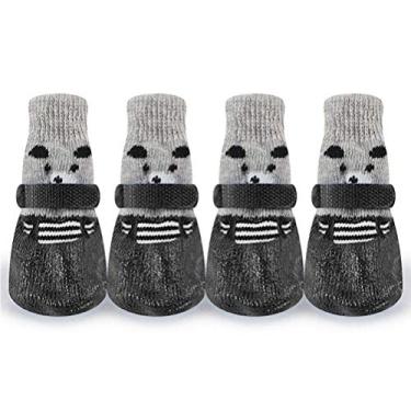 Imagem de Tnfeeon 4pcs Protetores de Cães Meias de Cachorro Anti Slip Slip Grips Botas Cães Controle Tração para Pequenos, Alça Fácil e Limpa e Ajustável, Sapatos Chuva para Todas As Estações (preto_S)