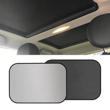 Imagem de HQRNYP 2 peças de para-sol para teto solar de carro, capa de teto solar, capas refletoras UV dobráveis bloqueiam raios UV brilho, protetor solar interior acessórios de carro para mini Cooper, Clubman