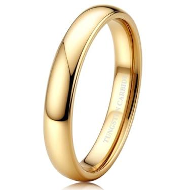 Imagem de Tungary Aliança de casamento de tungstênio de 2 mm, 4 mm, 6 mm, 8 mm, banhado a ouro 14 K, anéis empilháveis para mulheres e homens, anel de compromisso delicado abobadado de alto polimento, joia