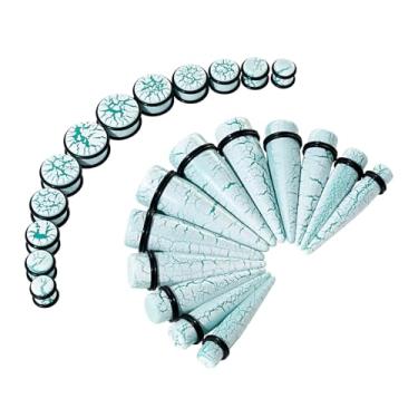 Imagem de YOFANST Kit de alongamento de orelha 24 peças turquesa estilo rachado 00G - conjunto grande de piercings de acrílico alargadores de ouvido de acrílico expansores leves para homens e mulheres