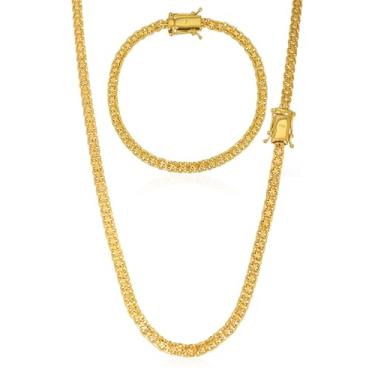 Imagem de Kit de Moeda Antiga Banhado a Ouro 18k Corrente E Pulseira Cadeado Dupla 5mm (Corrente70CM + Pulseira19CM)