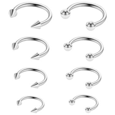 Imagem de Telooco 8 peças de anéis de septo de aço cirúrgico 16G anel de nariz ferradura argola sobrancelha lábio umbigo piercing brincos piercing septo joias para mulheres homens 6/8/10/12 mm (preto), One Size