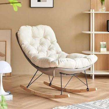 Imagem de FZZIBQYR Cadeira de balanço para sala de estar, quarto, cadeira reclinável, estofada, tecido de encosto alto, cadeira estofada moderna com base de madeira