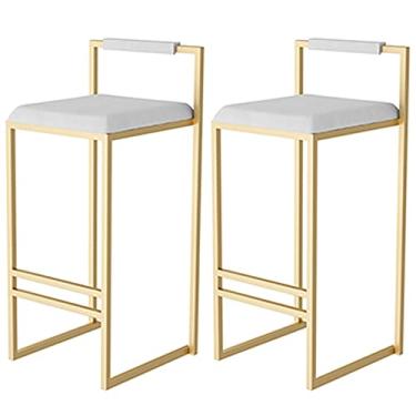 Imagem de LULUMAIC Banquetas de veludo modernas de luxo com apoio para os pés - conjunto de bancos de bar 5 cm de altura para balcão de cozinha e sala de estar