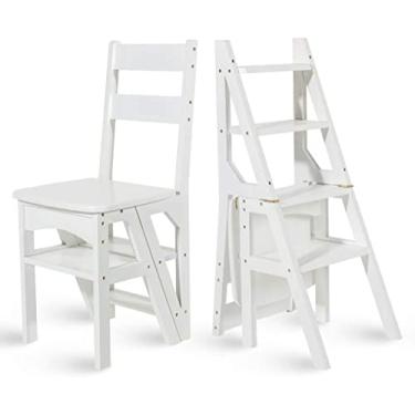 Imagem de Banqueta de degrau, banco de escada multifuncional em madeira, cadeira dobrável para biblioteca de quatro andares, design com escada e cadeira para casa, biblioteca, loft, branco, 39 × 40 × 90 cm
