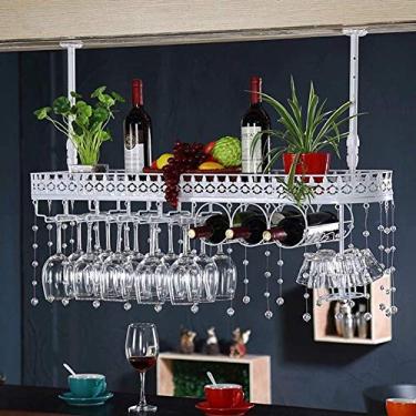 Imagem de Suporte para copos de vinho de cabeça para baixo, decoração de cristal, 5 compartimentos, moldura de taças de vinho, processo de ferro, suporte de vinho, prateleira de decoração de teto com rack de