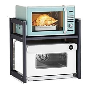 Imagem de Suporte de micro-ondas para cozinha, forno de microondas, espaço de alumínio, contraforte para panela de arroz, suporte para impressora (Siyah tamanho único)