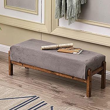 Imagem de Banqueta vintage de madeira maciça, banco de cama, banco de fazenda com almofada de assento, banco de entrada, veludo cinza, 85 x 30 x 32 cm