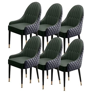 Imagem de FENOKD Conjunto de 6 poltronas modernas de madeira maciça com almofada de assento de couro de microfibra acolchoada macia para cozinha e sala de jantar (D)