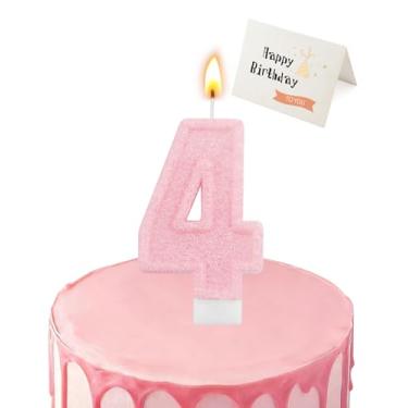 Imagem de Vela de aniversário rosa brilhante em formato de números (rosa brilhante, número 4)