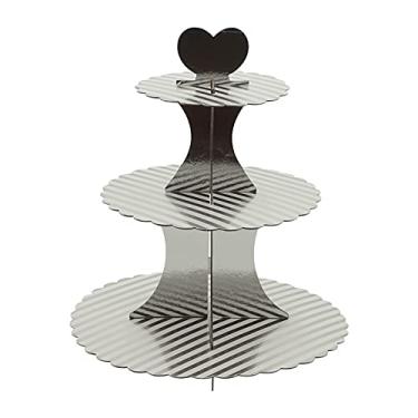 Imagem de Suporte de bolo 3 camadas de papel bronzeador para bolo de festa de aniversário decoração de bolo de casamento DIY papel artesanato sobremesa suporte de exibição ferramentas de bolo prato de bolo (cor