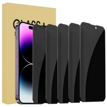 Imagem de Protetor de tela de privacidade para iPhone 16e/14/13/13 Pro, pacote com 5, película de vidro temperado antiespião com kit fácil de instalar, acessórios de 6,1 polegadas