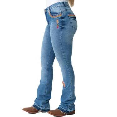 Imagem de Calça Feminina Com bordados Jeans Country Costura reforçada - Texas Fa