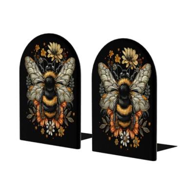 Imagem de Suportes de livros decorativos de madeira com flor de abelha preta, suporte para livros antiderrapantes, resistentes, para escritório, escritório, biblioteca, escola, estudo, decoração, divisórias, 1