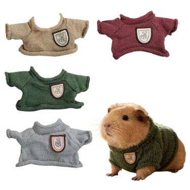 Imagem de 4 peças de roupas de porquinho da índia, suéteres quentes e fofos para animais pequenos, roupas de malha de Natal para porquinhos-da-índia, chinchilas, furões, coelhos (grande)