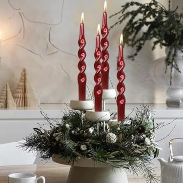 Imagem de Velas espirais de Natal, velas cônicas vermelhas metálicas - Castiçal sem cheiro de 25,4 cm para presente de inverno, Natal, decoração de casa, velas, pacote com 4