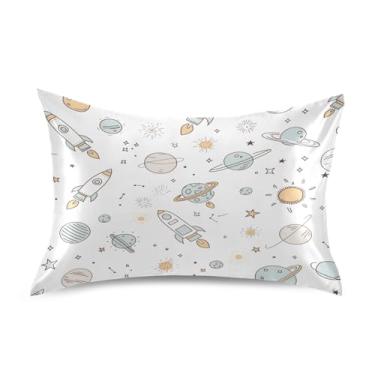 Imagem de Blueangle Linda fronha de cetim Rocket Ship para cabelo e pele, fronha de seda, tamanho padrão (50,8 x 66 cm) - Capas de almofada de cetim refrescantes com fecho de envelope (47)