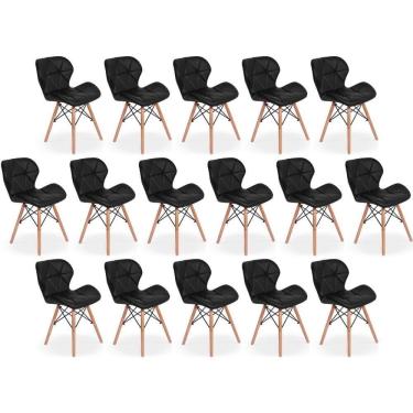 Imagem de Kit 16 Cadeiras De Jantar Charles Eames Slim Wood Estofada - Preto