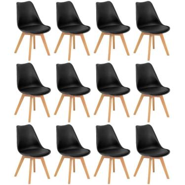 Imagem de Conjunto 12 Cadeiras De Jantar Eames Wood Leda Design Estofada - Preto