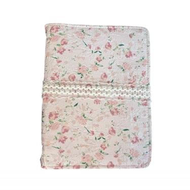 Imagem de Pasta organizadora floral A6 recarregável com 6 anéis, padrão rosa rosa com acabamento em renda (A5)