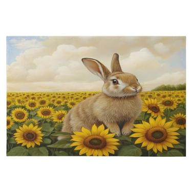 Imagem de Tapete de área 60 x 90 cm macio lavável tapete antiderrapante com suporte de borracha coelho girassóis tapetes de área para sala de estar, quarto, decoração de casa