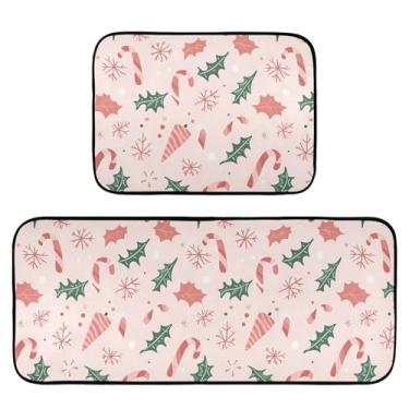 Imagem de Wassud Tapetes de cozinha, folhas de azevinho, tapetes de cozinha, decoração de casa, acolchoados, antifadiga, tapetes de banho para pia, lavanderia, escritório, conjunto de 2