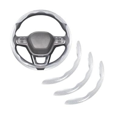 Imagem de Sandfren Capa de volante de carro, 3 peças, design de borboleta segmentada, protetor de volante de veículo de fibra de carbono, acessórios de proteção interior automotiva, ajuste universal (fibra de