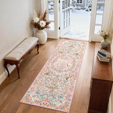 Imagem de STARUIA Tapete de unicórnio floral lavável 5 x 15 cm para corredores, cozinha antiderrapante de pelo baixo marroquino vintage animal entrada tapetes de 1,8 m, tapete macio interno para lavanderia