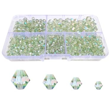 Imagem de Chengmu Contas de vidro bicone verde primavera para fabricação de joias, contas espaçadoras facetadas para pulseira colar brinco (tamanhos mistos de 3 mm, 4 mm, 6 mm, 8 mm, 1040 peças)