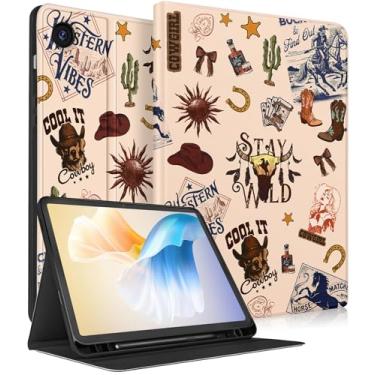 Imagem de Wazzasoft Capa para Samsung Galaxy Tab A9+ – Capa fólio inteligente com porta-lápis embutido, design fofo para tablet Samsung A9 Plus, capa de 11 polegadas (SM-X210/X216/X218), caubói ocidental