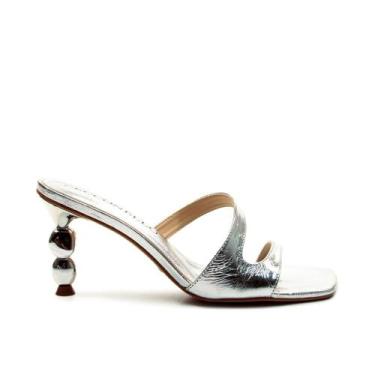 Imagem de Tamanco Couro Prata Salto Médio Cecconello 2815002-3, Prata, 36