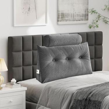 Imagem de Almofada triangular de veludo para cabeceira de cabeça, capa removível, cama de beliche, suporte de posicionamento do encosto, descanso de leitura relaxante (cinza com travesseiro de rolo, solteiro